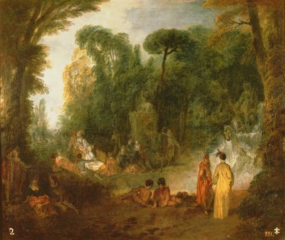 Hoffelijke bijeenkomst in een park, c.171213 door Jean Antoine Watteau